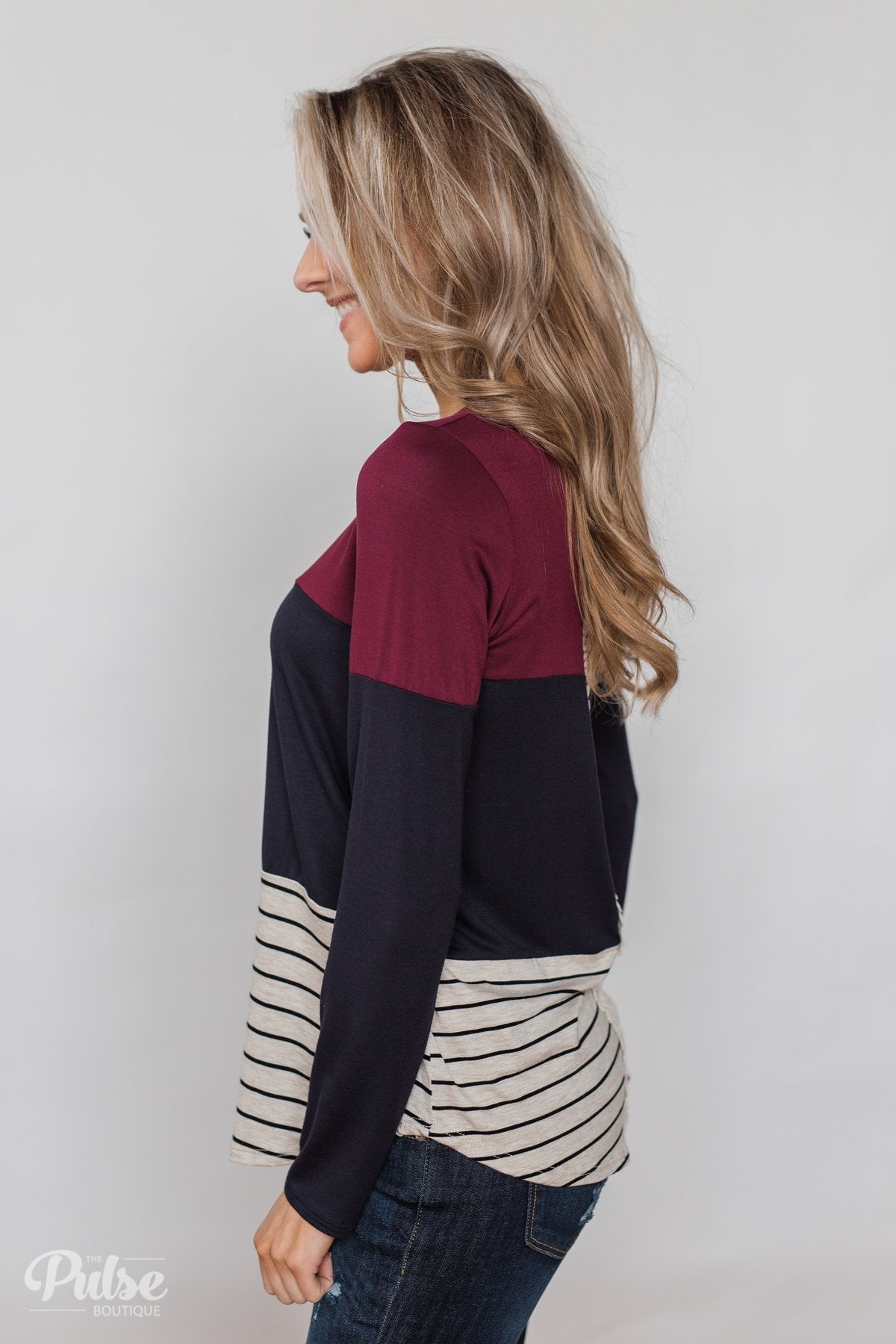 Party in the Back Lace Detail Top- Maroon & Navy