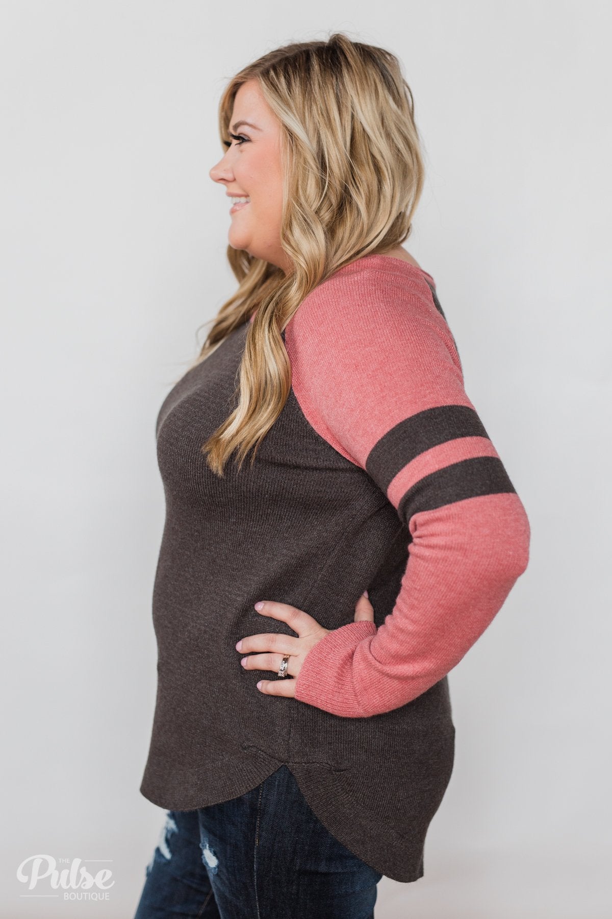 Comfy Color Block Pullover Sweater - Dusty Rose
