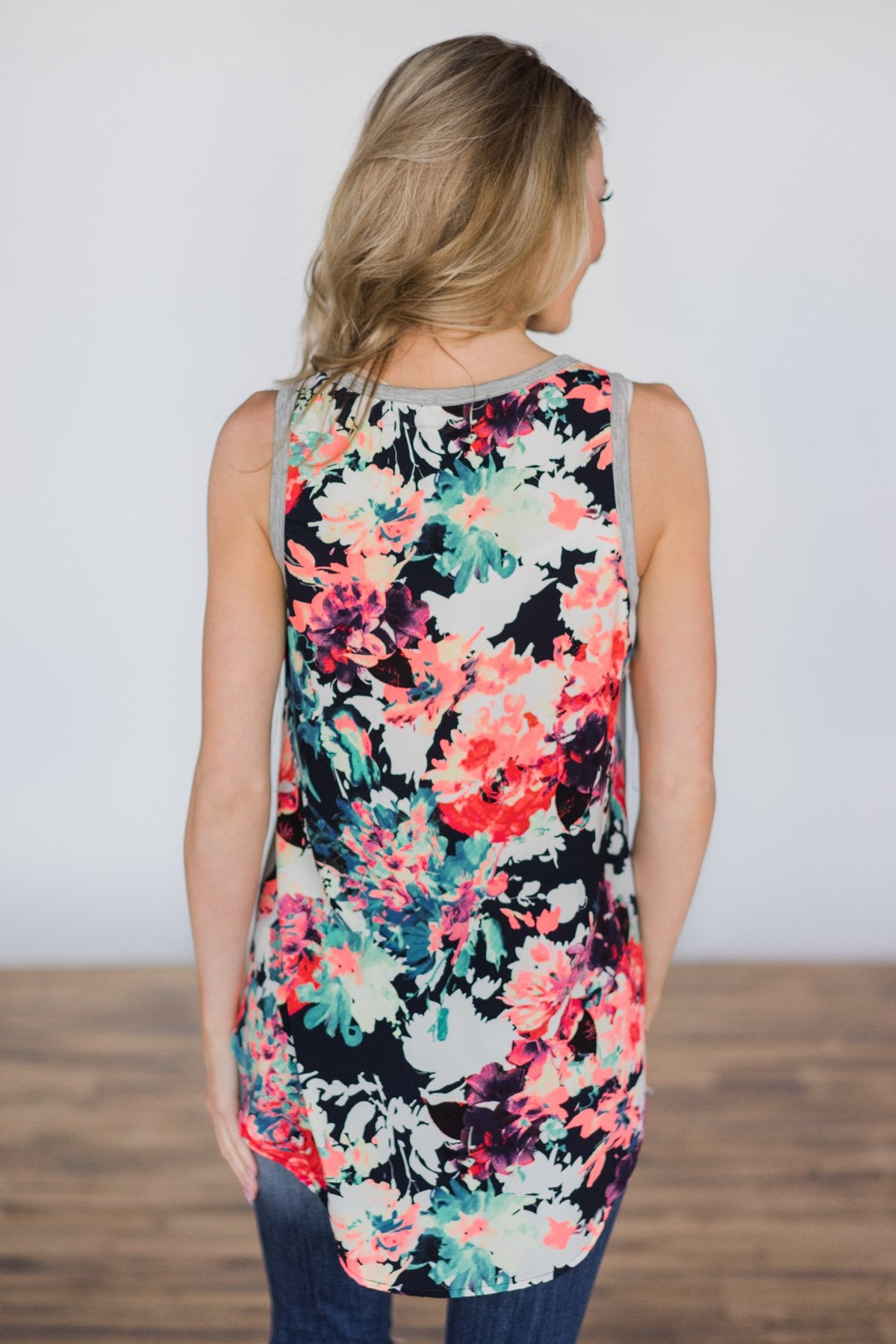 Don't Be Shy Floral Tank Top ~ Grey