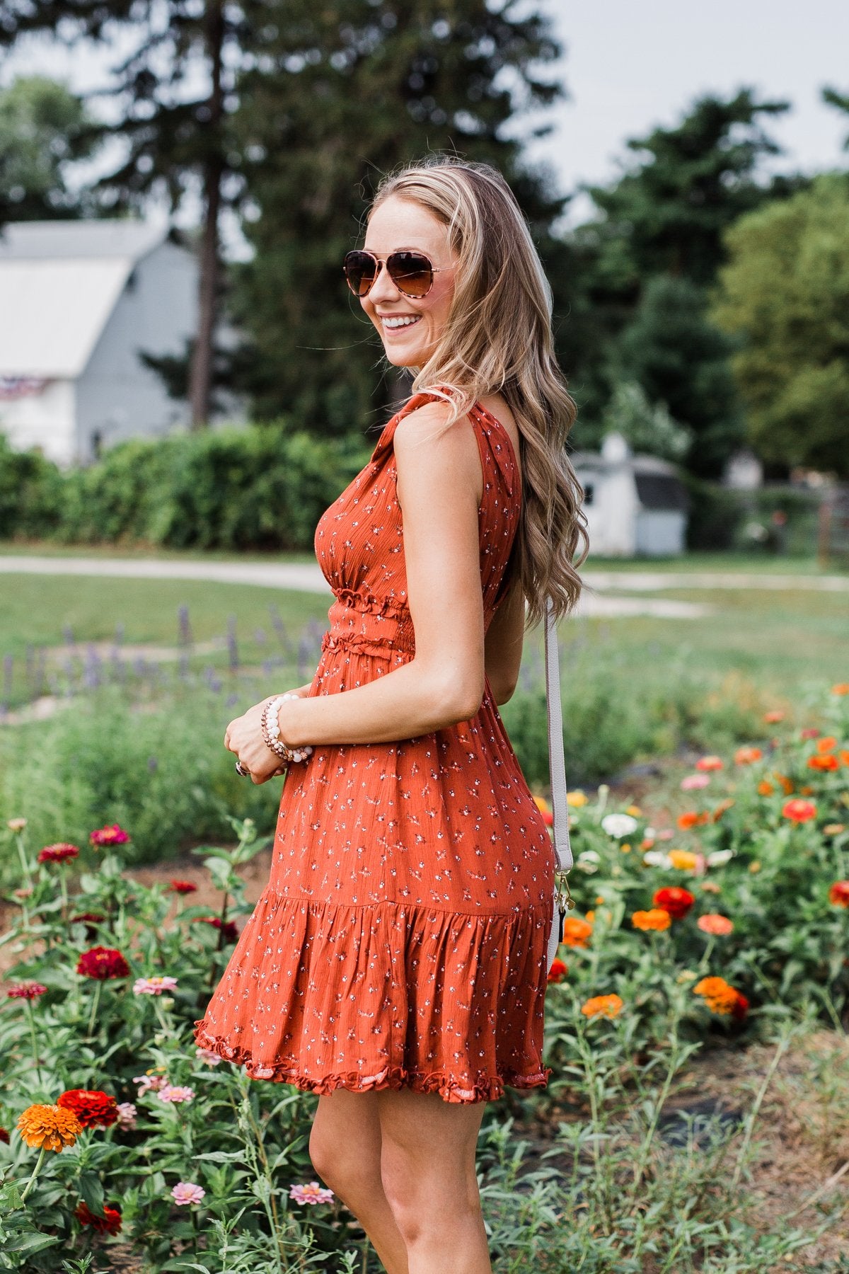 The Beautiful Life Floral Ruffle Dress- Rust