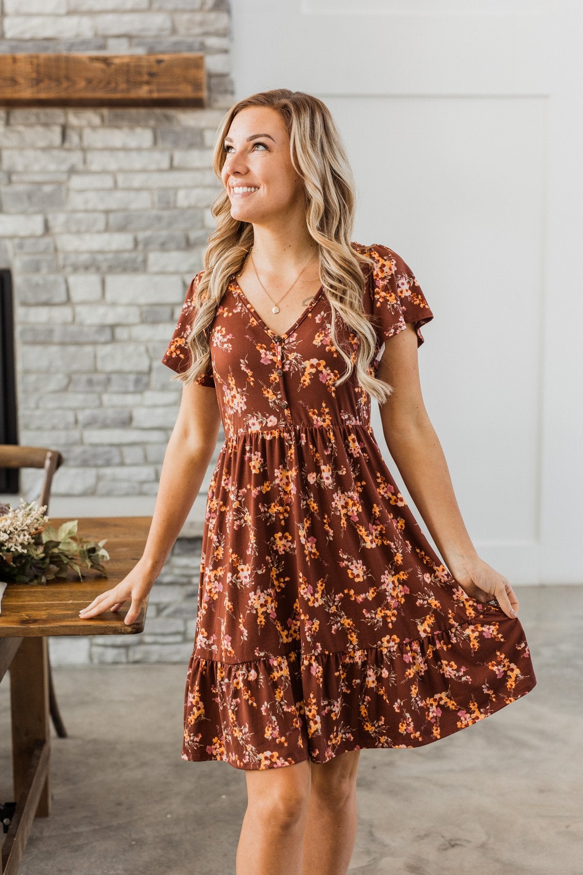 Having Fun Floral Print Dress- Rust