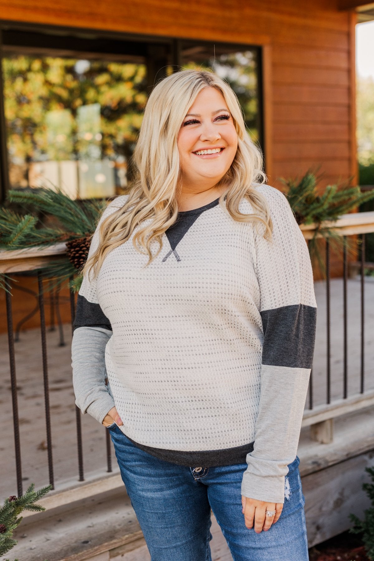 Be Merry Long Sleeve Top- Ivory & Charcoal