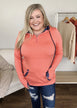 Best of Me Floral Accent Quarter Zip Hoodie- Coral