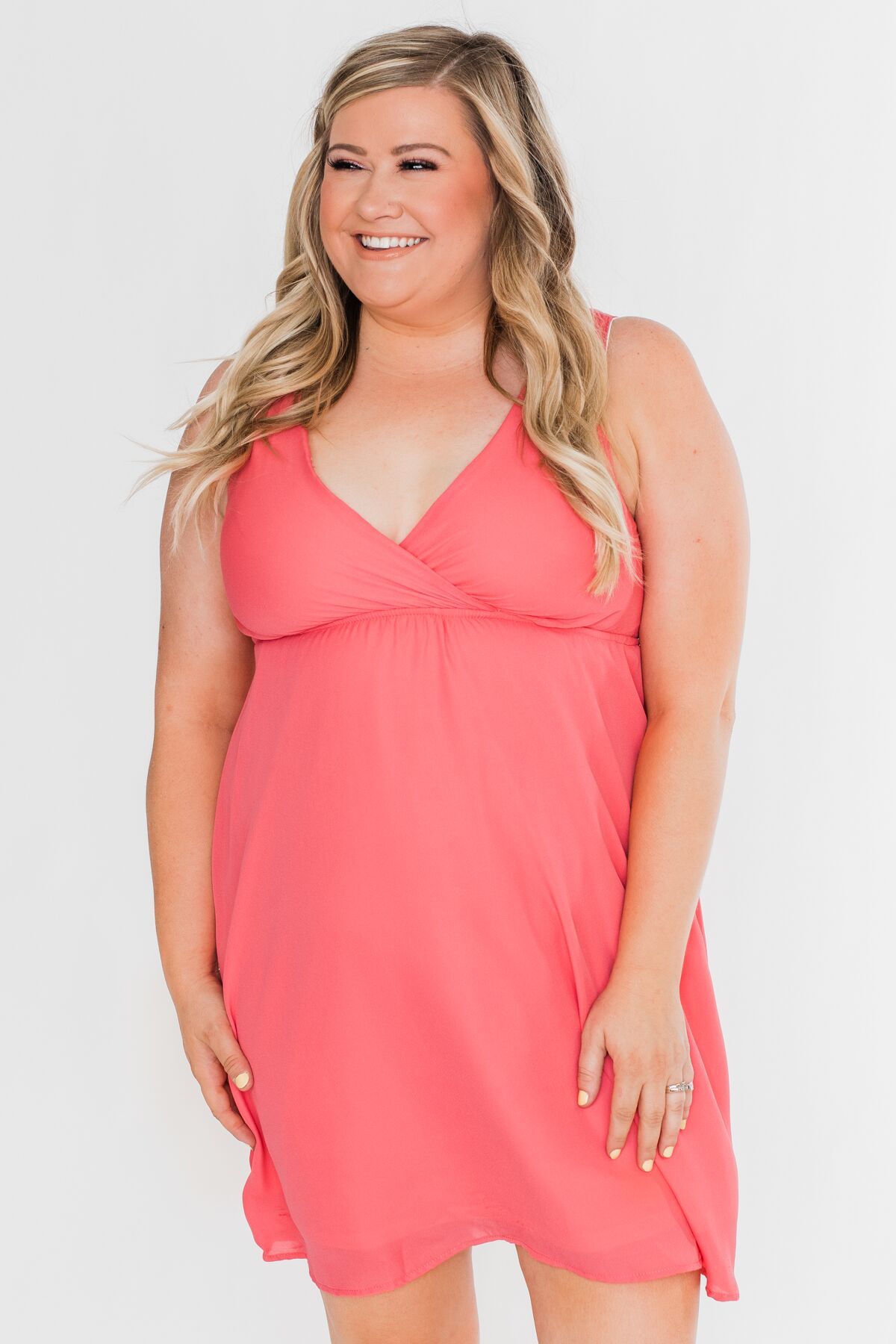 Young Love V-Neck Dress- Coral