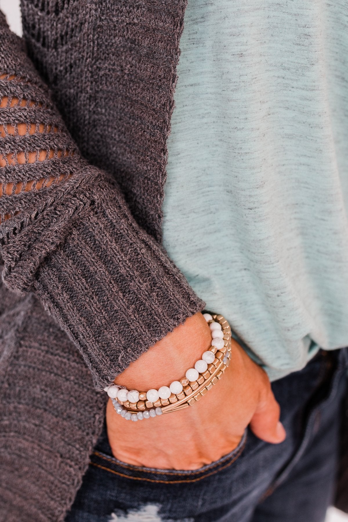 Ideal Beaded Bracelet Set- Grey Tones
