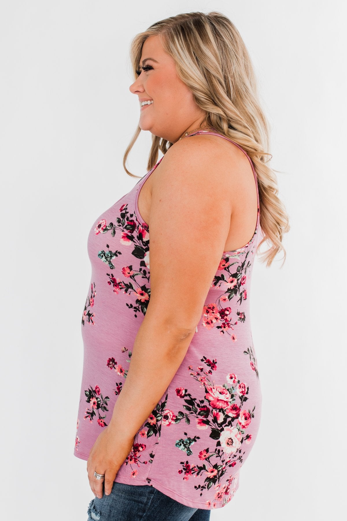 Botanical Gardens Racerback Tank Top- Pink Mauve