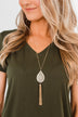 Long Detailed Pendant & Tassel Necklace- Gold