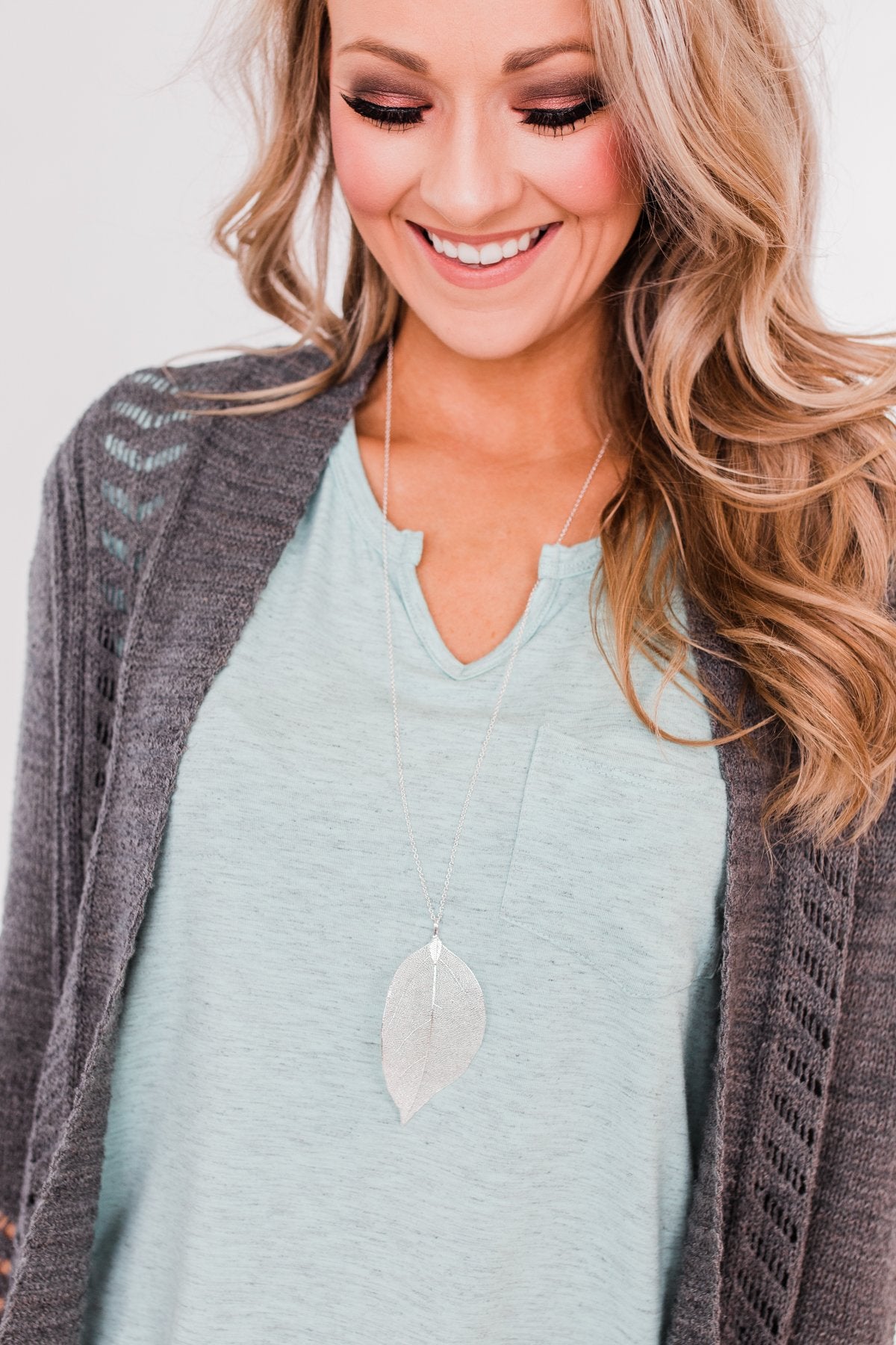 Adjustable Leaf Necklace- Silver