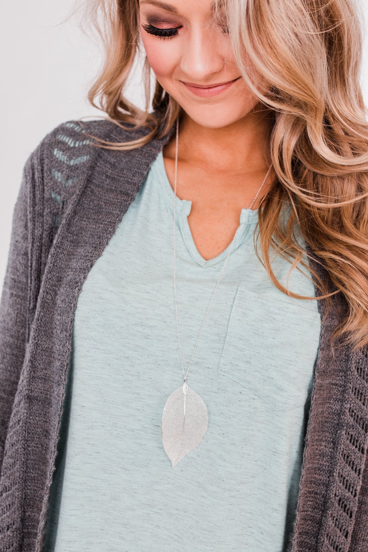 Adjustable Leaf Necklace- Silver