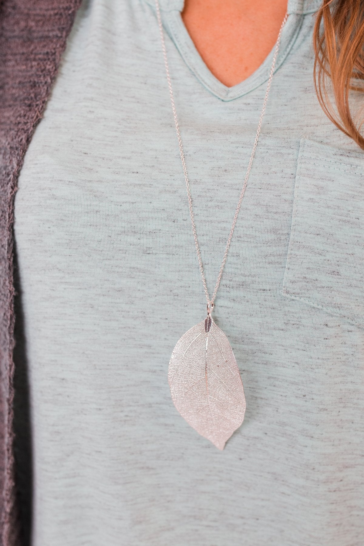 Adjustable Leaf Necklace- Silver