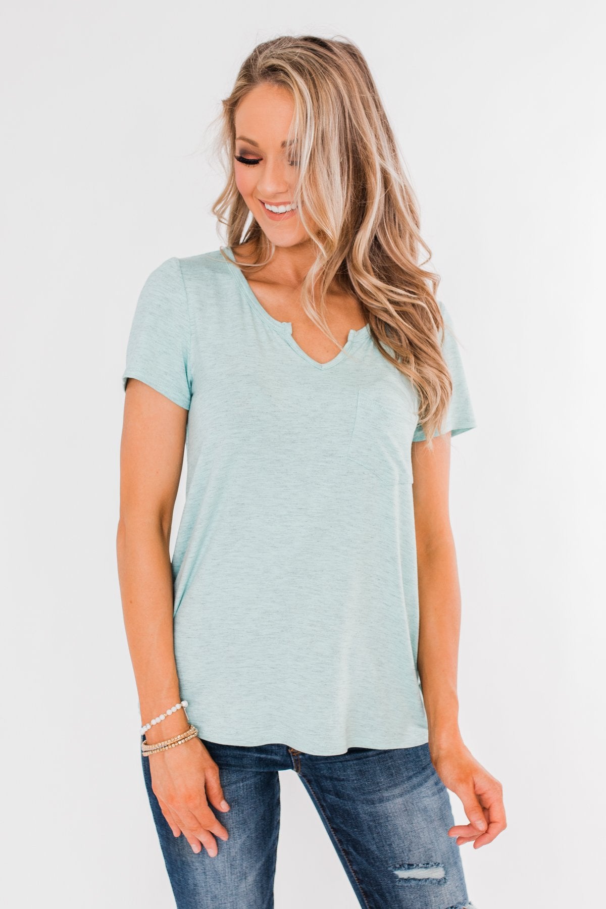 This is Me Notch Pocket Top- Heather Blue