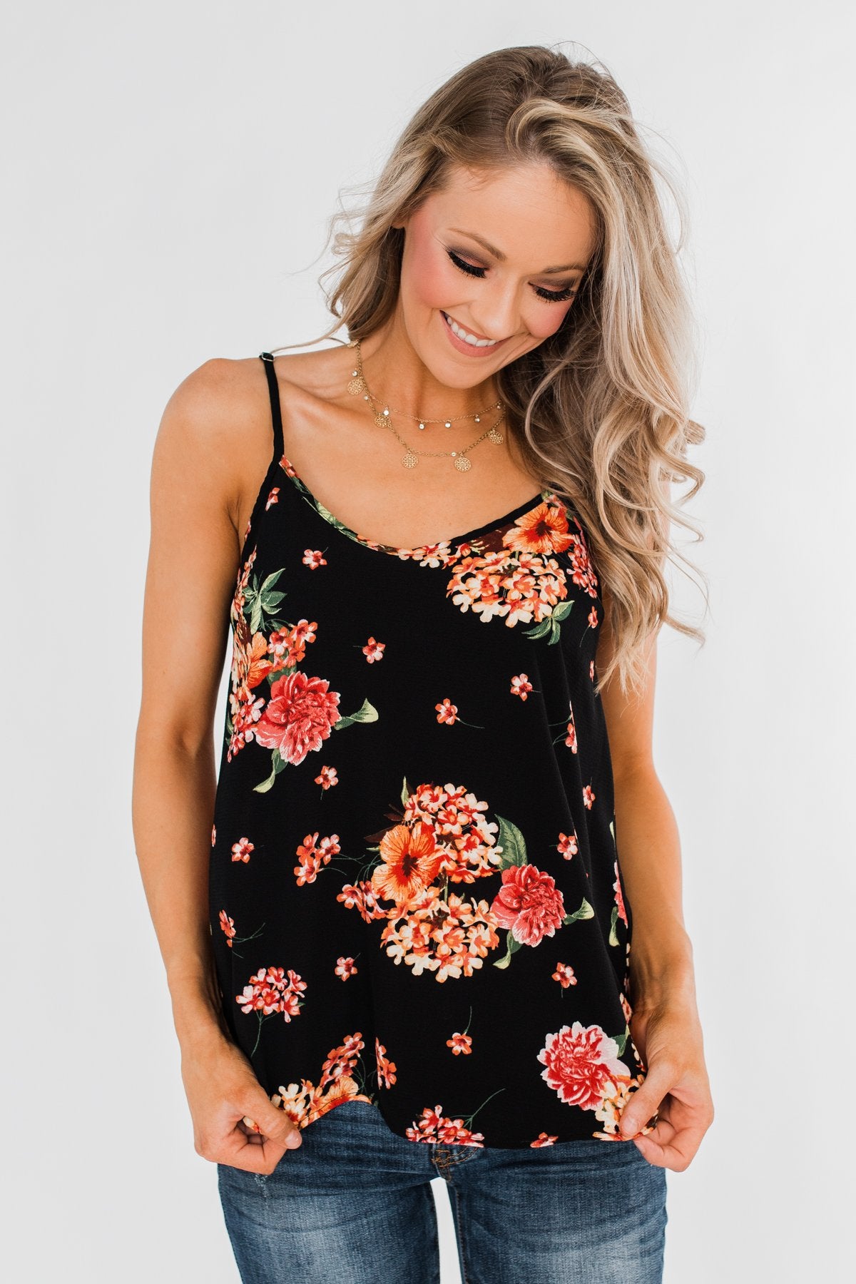 Out of Reach Floral Tank Top- Black