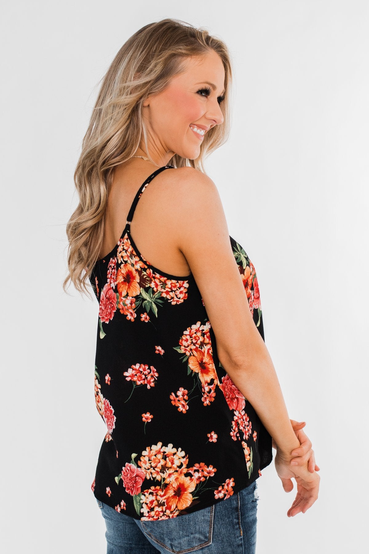 Out of Reach Floral Tank Top- Black