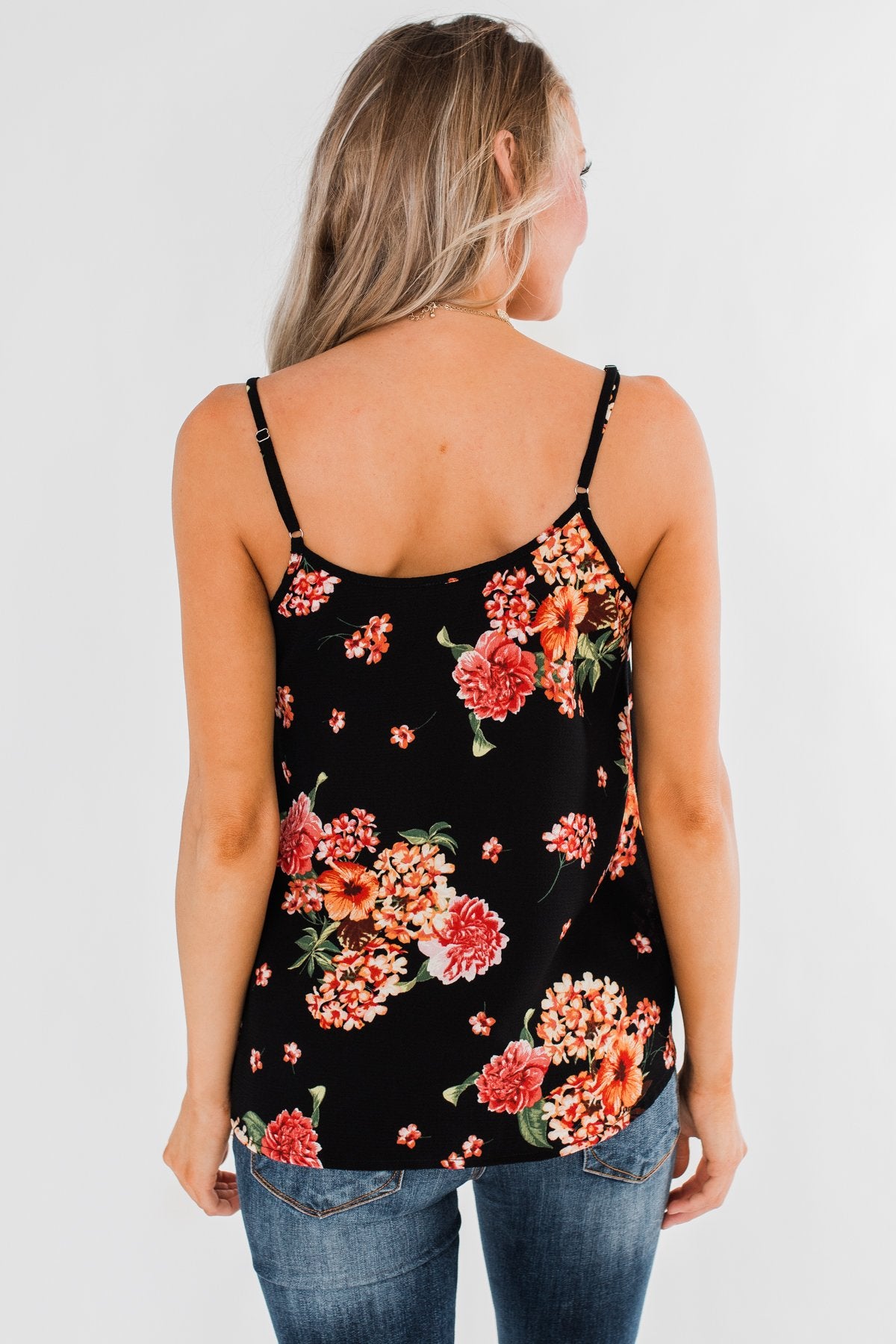 Out of Reach Floral Tank Top- Black