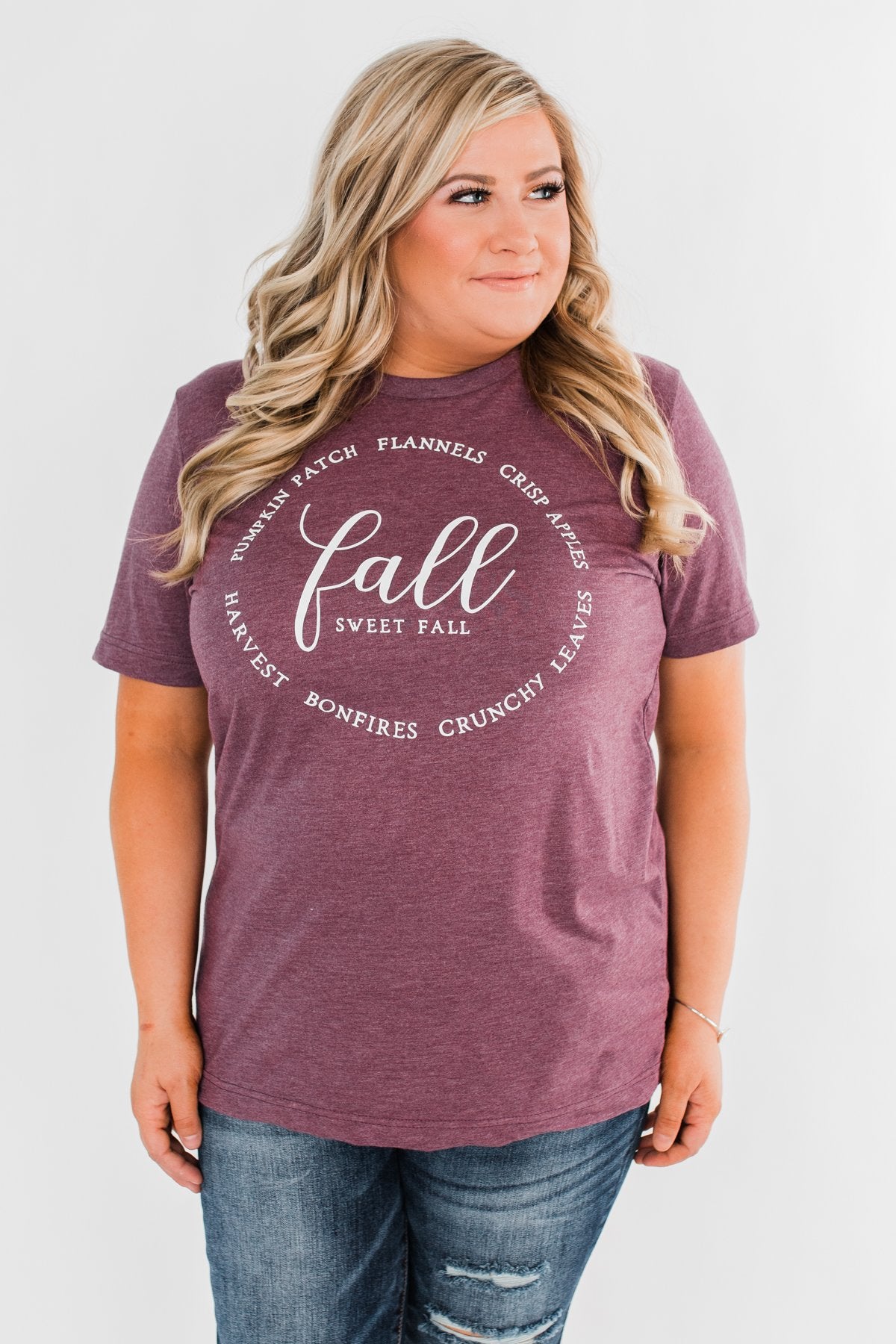 "Fall" Graphic Tee- Heathered Maroon