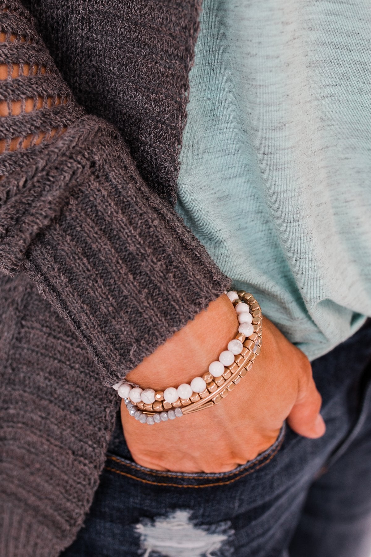 Ideal Beaded Bracelet Set- Grey Tones
