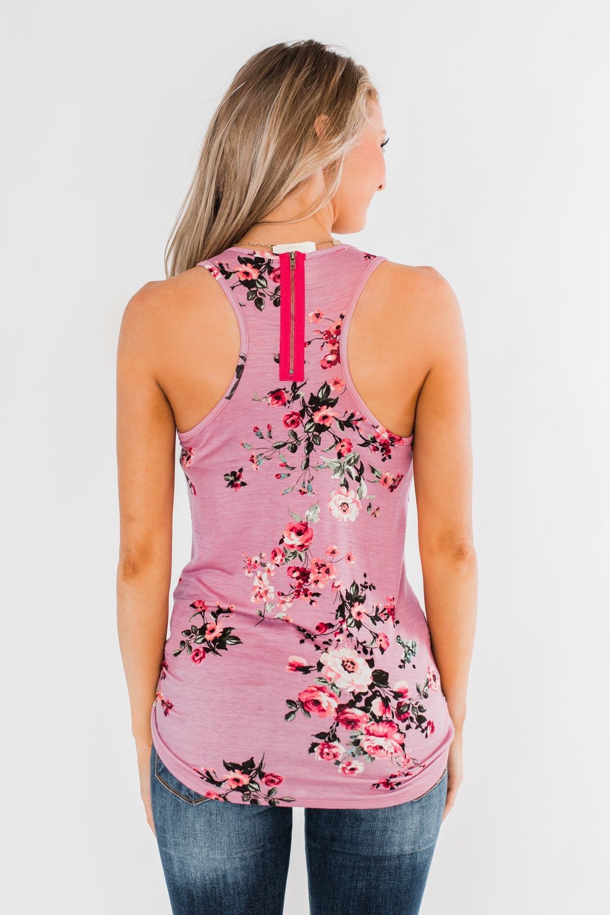 Botanical Gardens Racerback Tank Top- Pink Mauve
