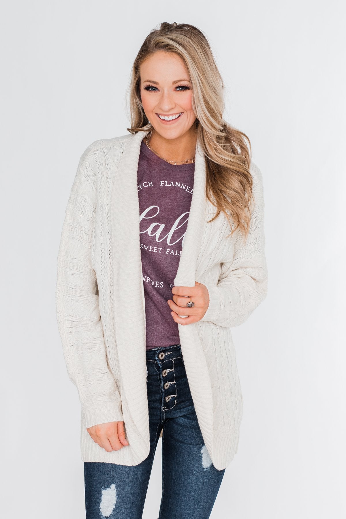 Noticing You Cable Knit Cardigan- Cream