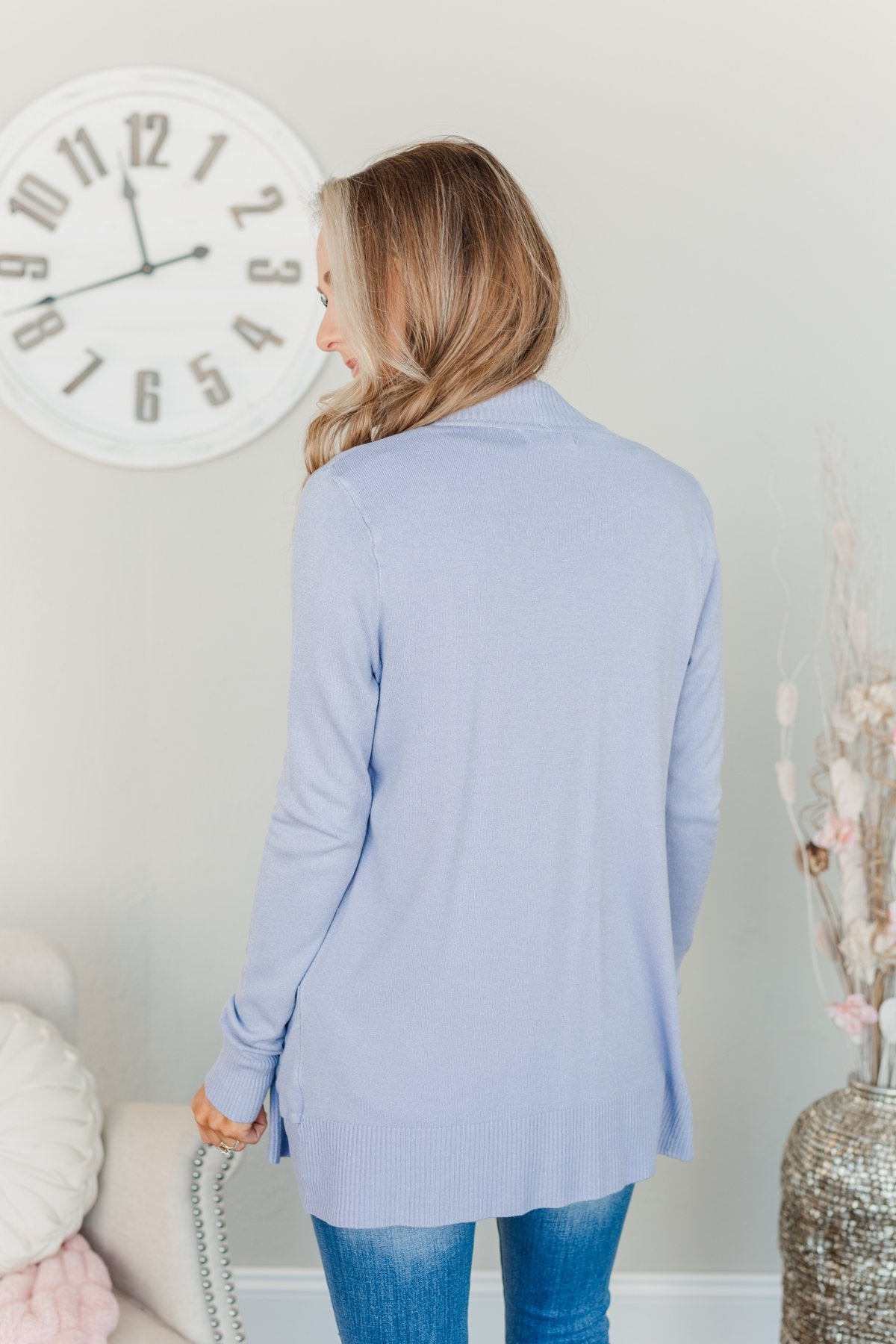 Light Weight Open Front Cardigan- Periwinkle