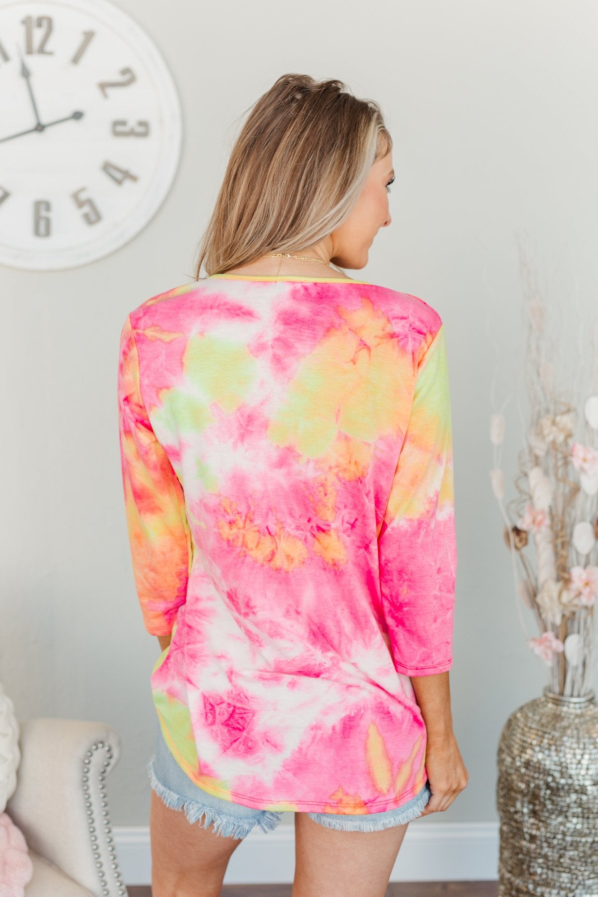 Make It Fun Criss-Cross Top- Bright Pink, Yellow, & Ivory