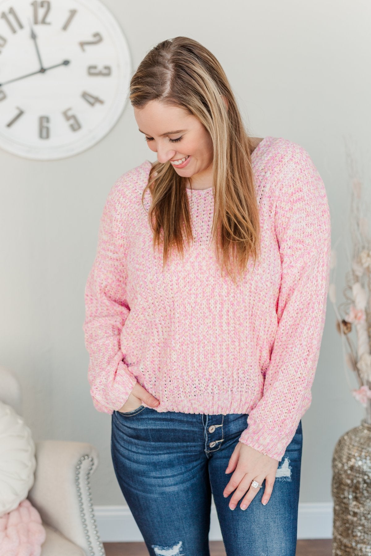 Let Your Confidence Shine Knit Sweater- Pink, Yellow, & Ivory