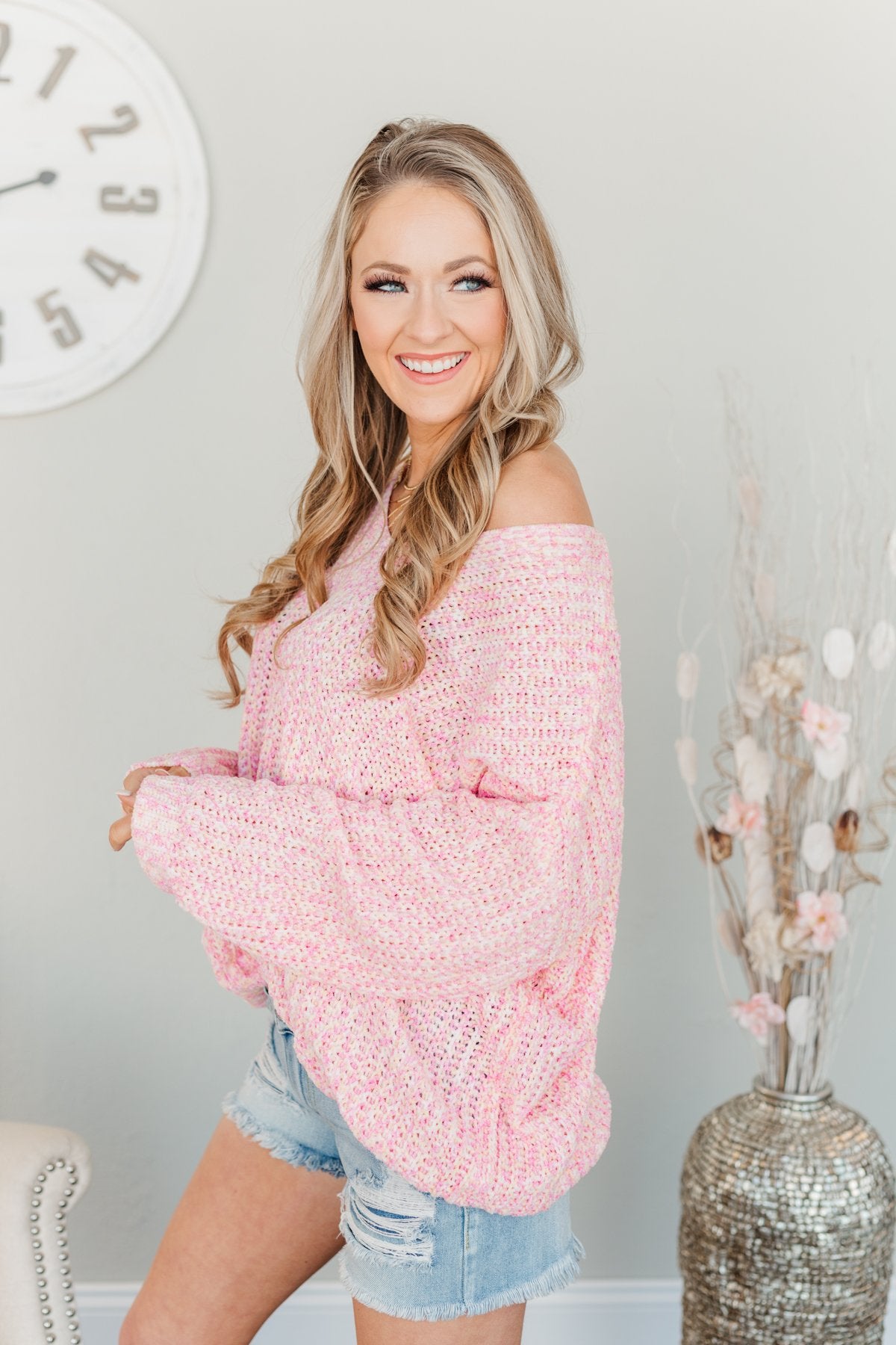 Let Your Confidence Shine Knit Sweater- Pink, Yellow, & Ivory