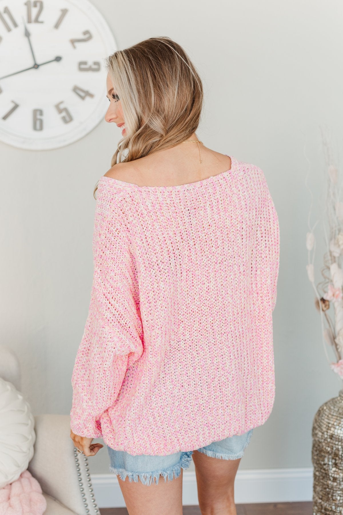 Let Your Confidence Shine Knit Sweater- Pink, Yellow, & Ivory