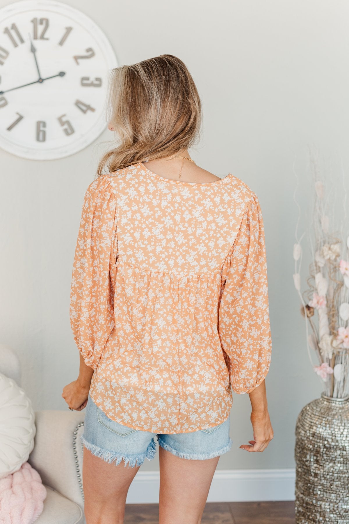 Head In The Clouds Floral Blouse- Soft Orange