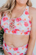 Tropical Breeze Braided Swim Top- Ivory & Pink Floral