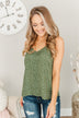 Love Yourself Spotted V-Neck Tank Top- Olive