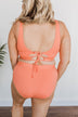 Walk Along The Beach Ribbed Swim Top- Sherbert