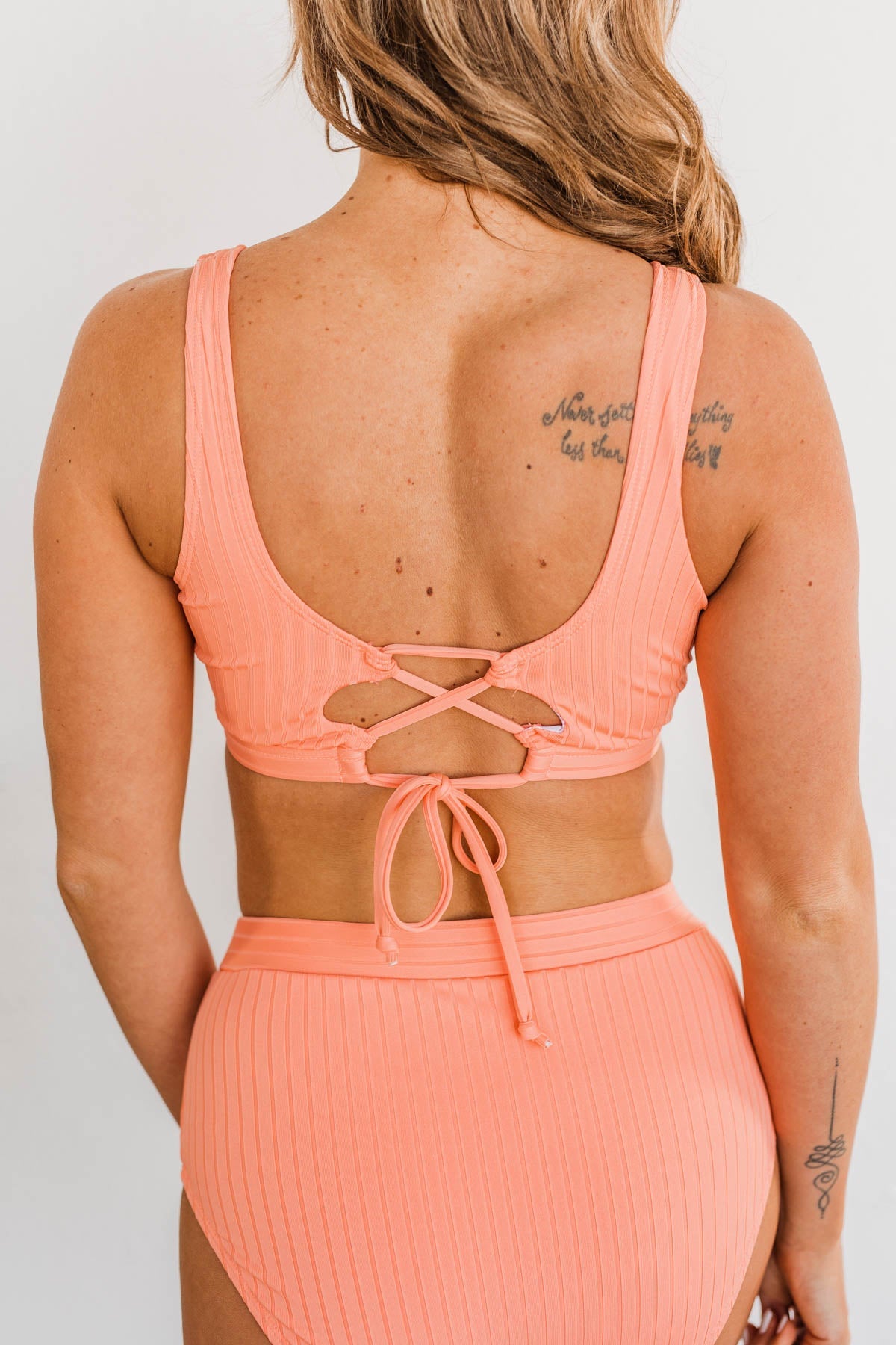 Walk Along The Beach Ribbed Swim Top- Sherbert
