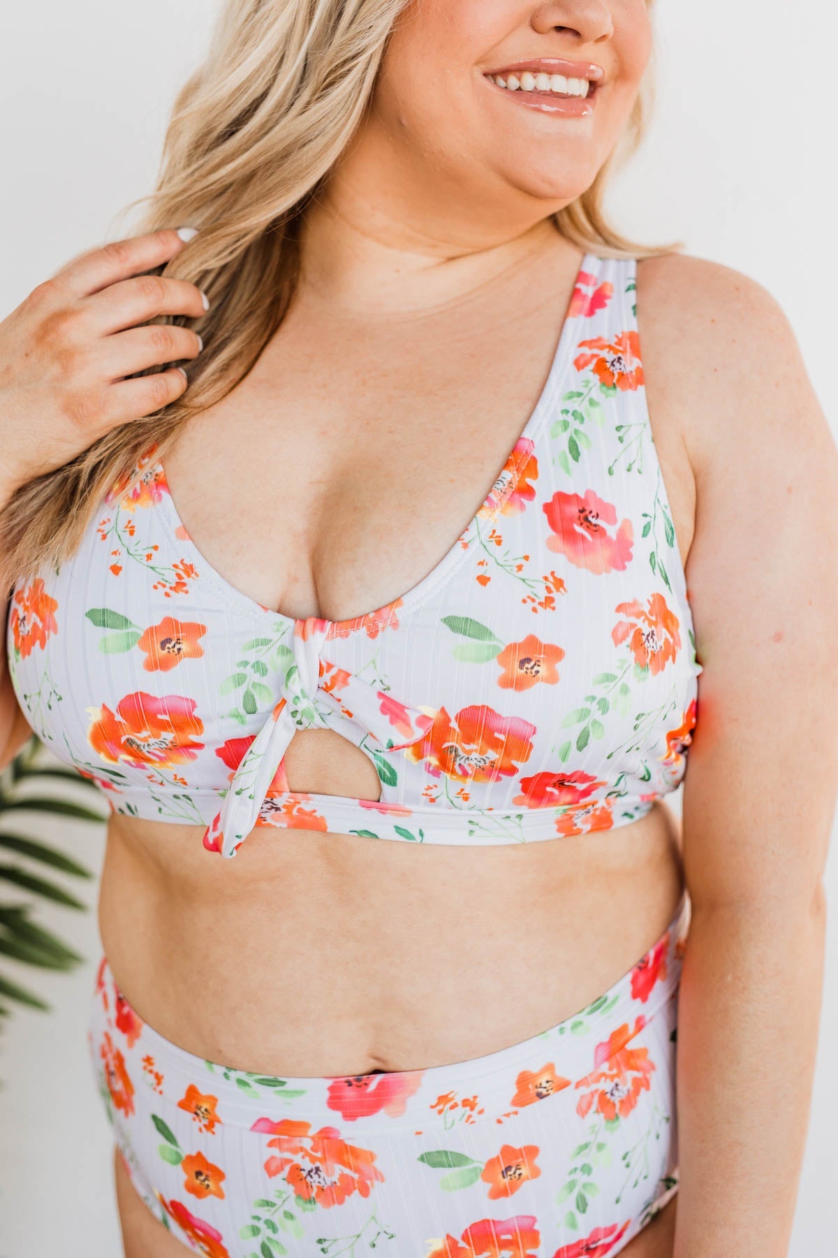 Walk Along The Beach Ribbed Swim Top- Orange Floral