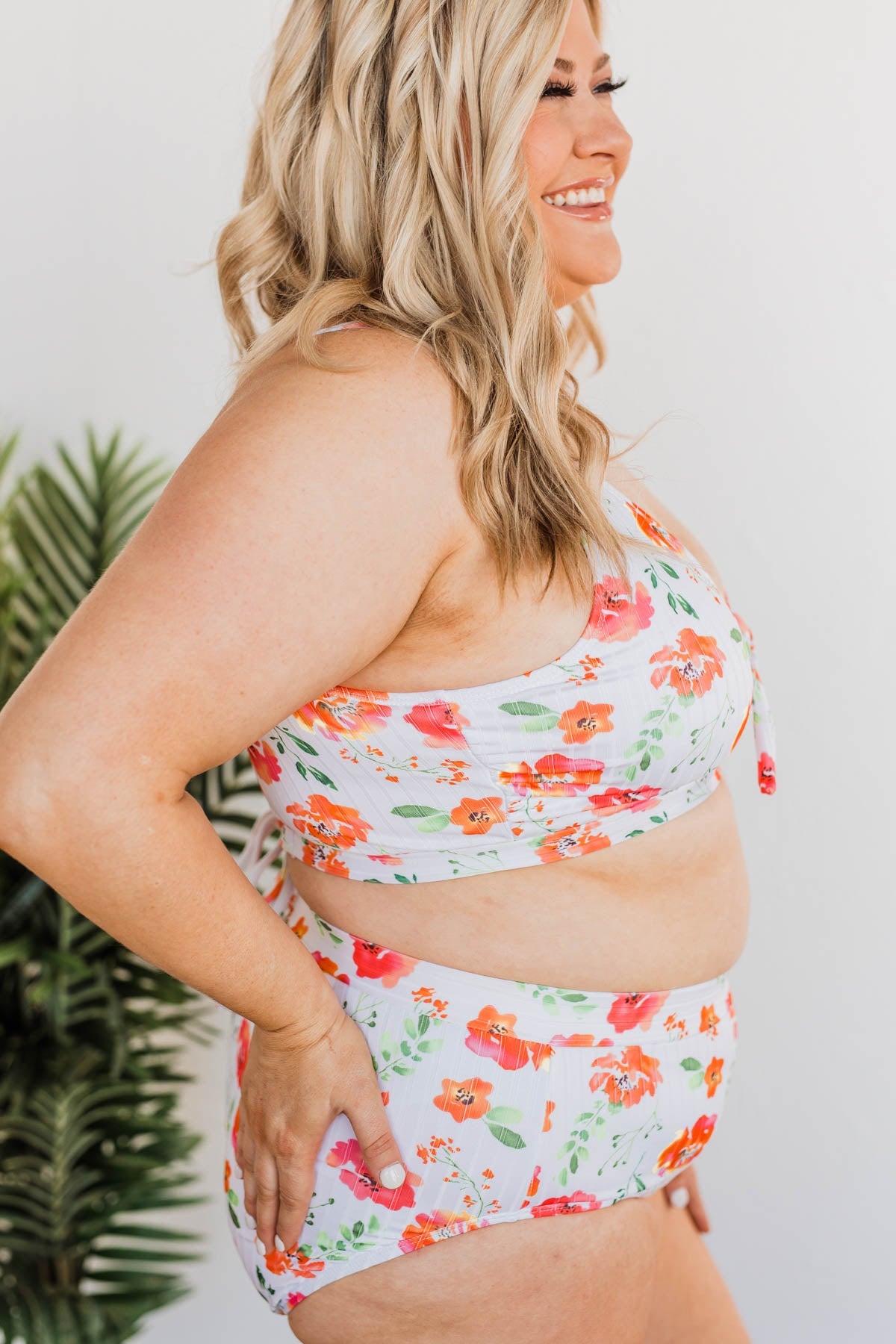 Walk Along The Beach Ribbed Swim Top- Orange Floral
