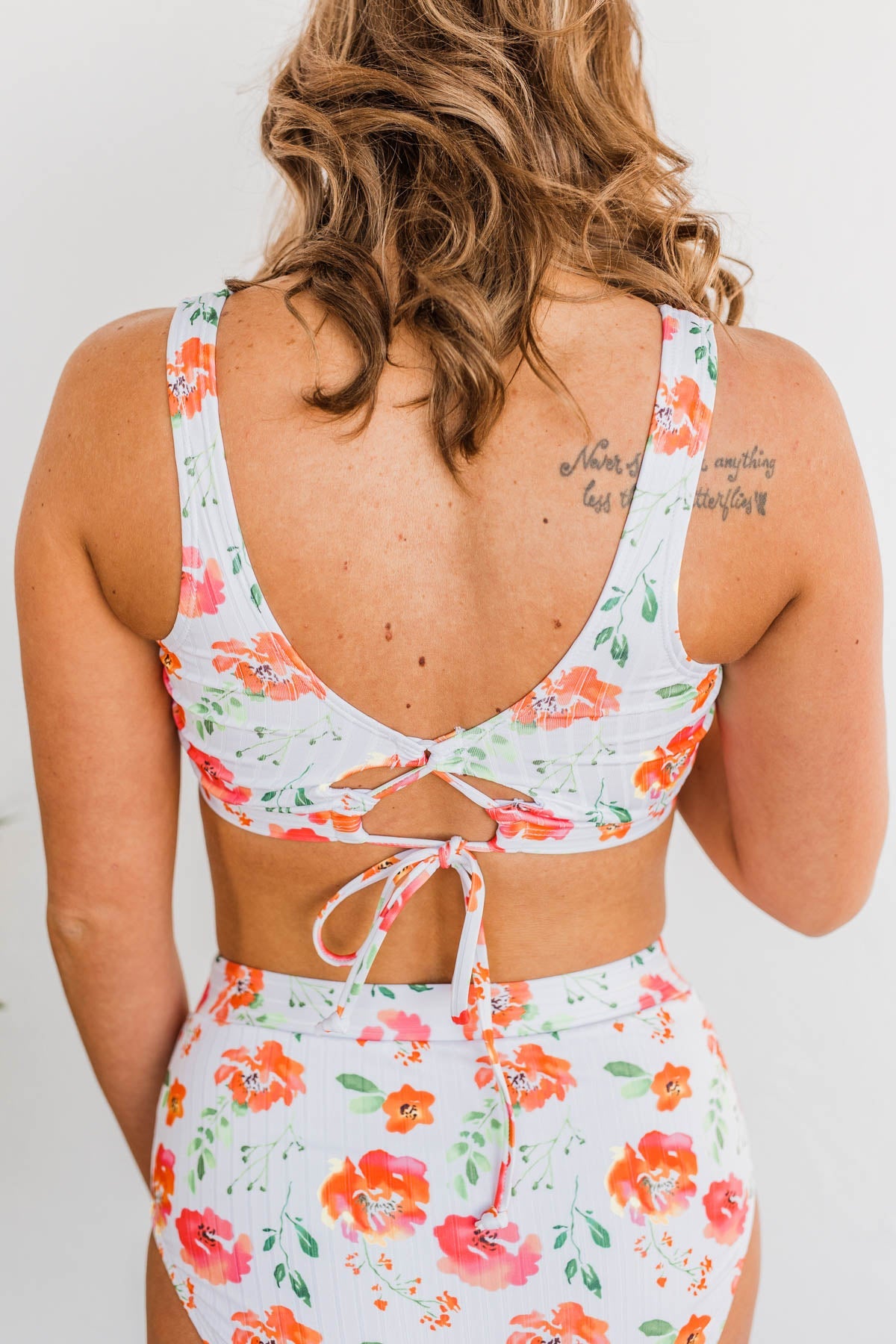 Walk Along The Beach Ribbed Swim Top- Orange Floral