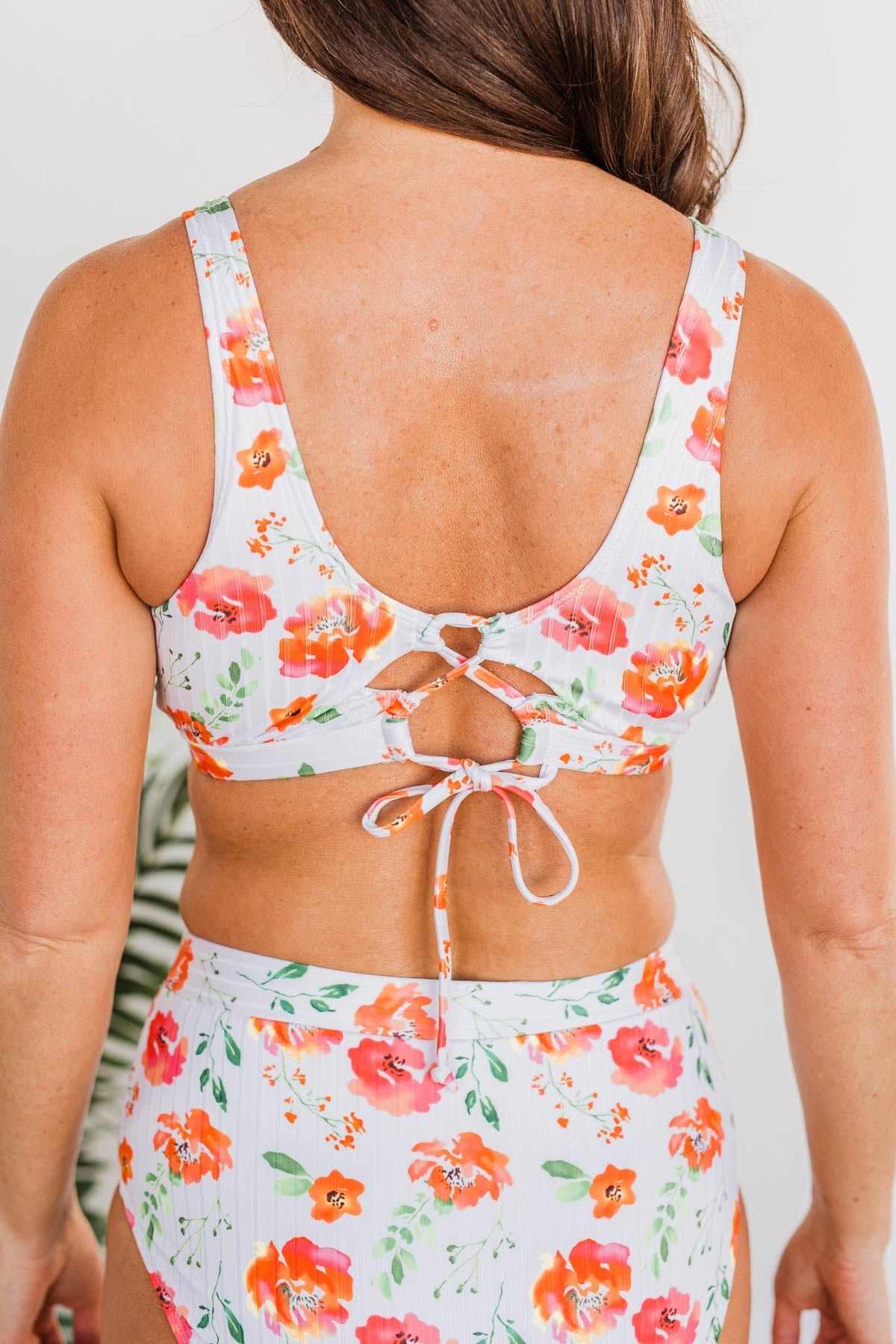 Walk Along The Beach Ribbed Swim Top- Orange Floral