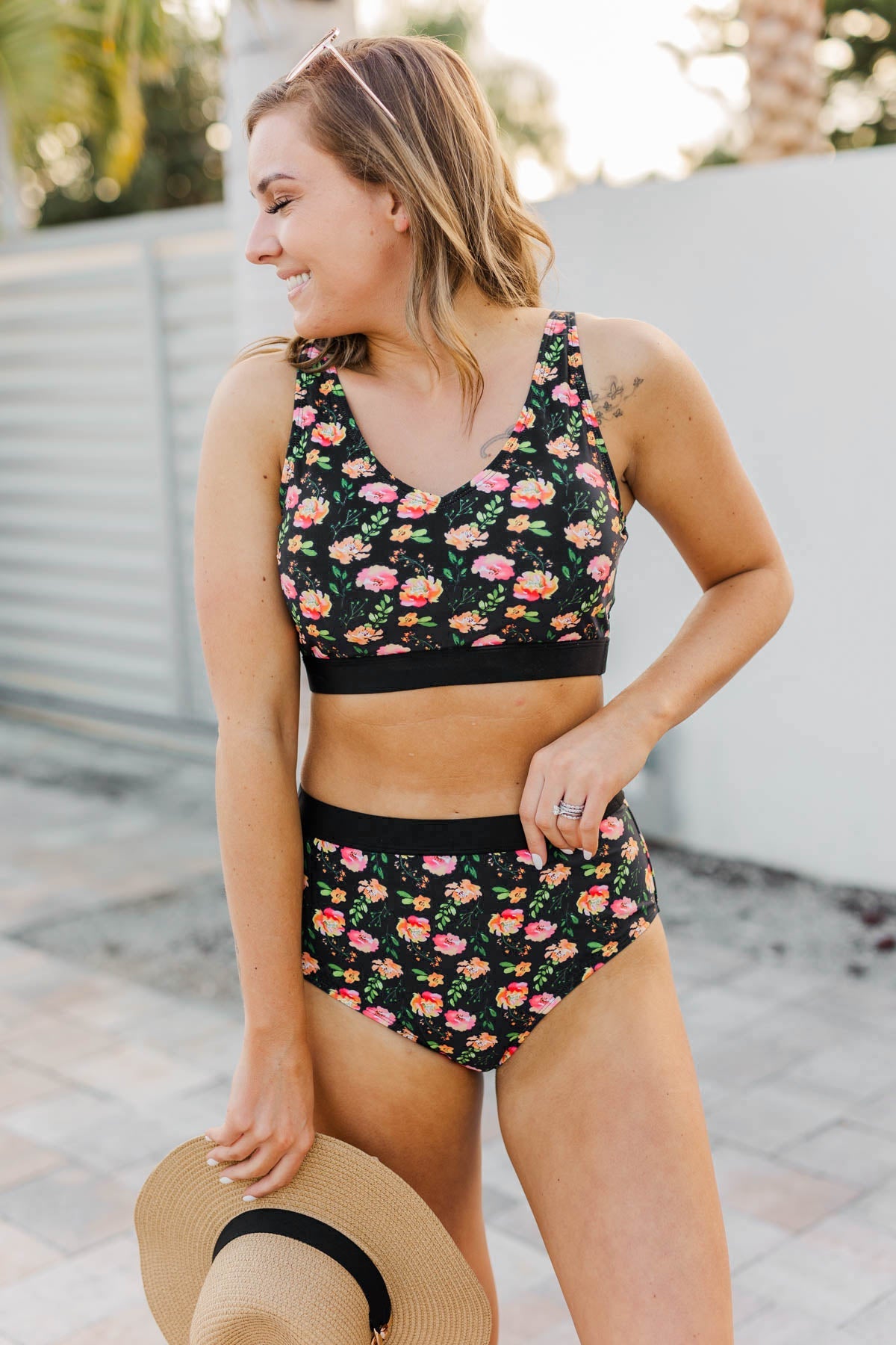 Walking On Sunshine Swim Top- Black Floral