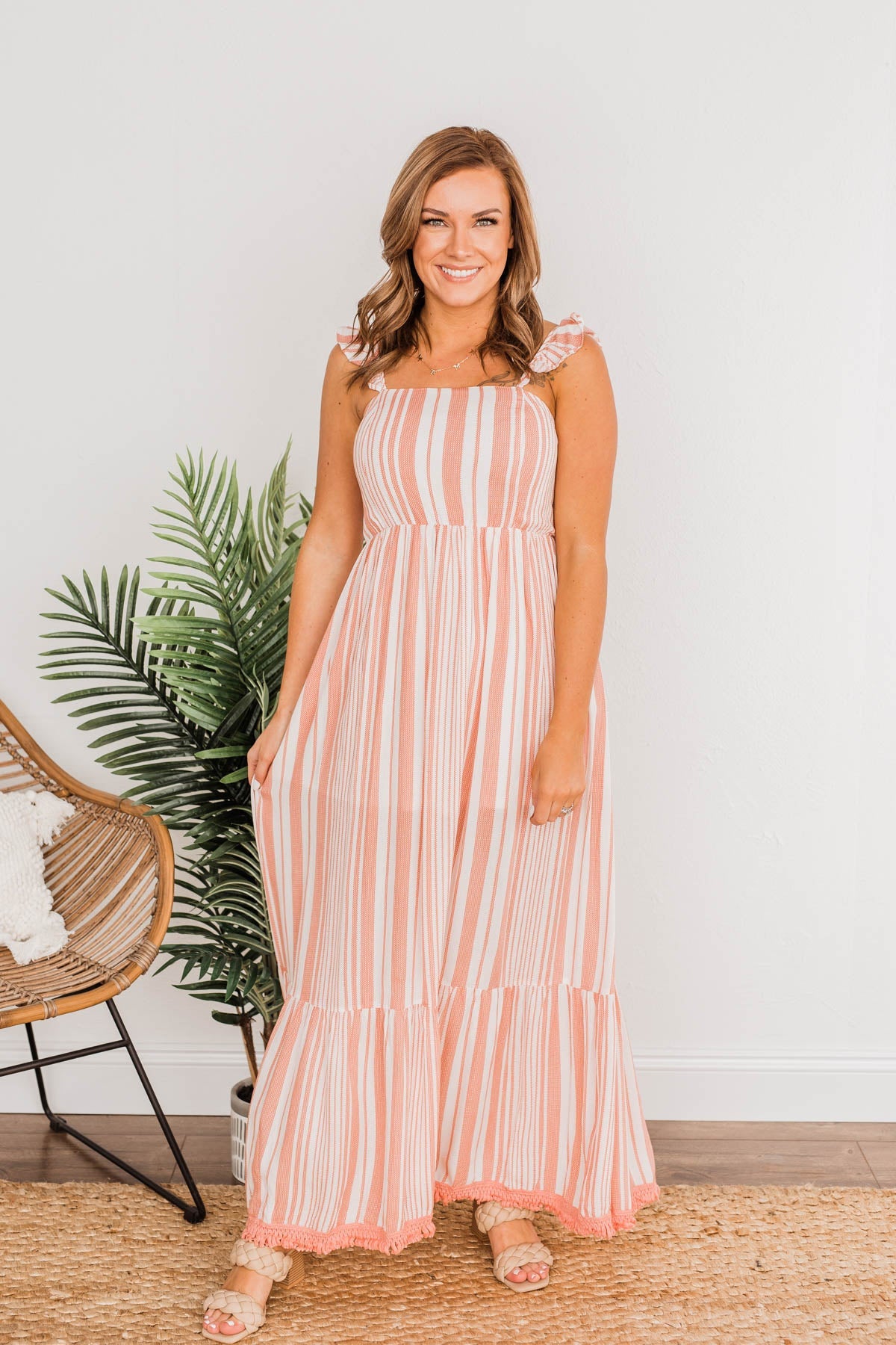 Beachy Feels Maxi Dress- Coral & Ivory