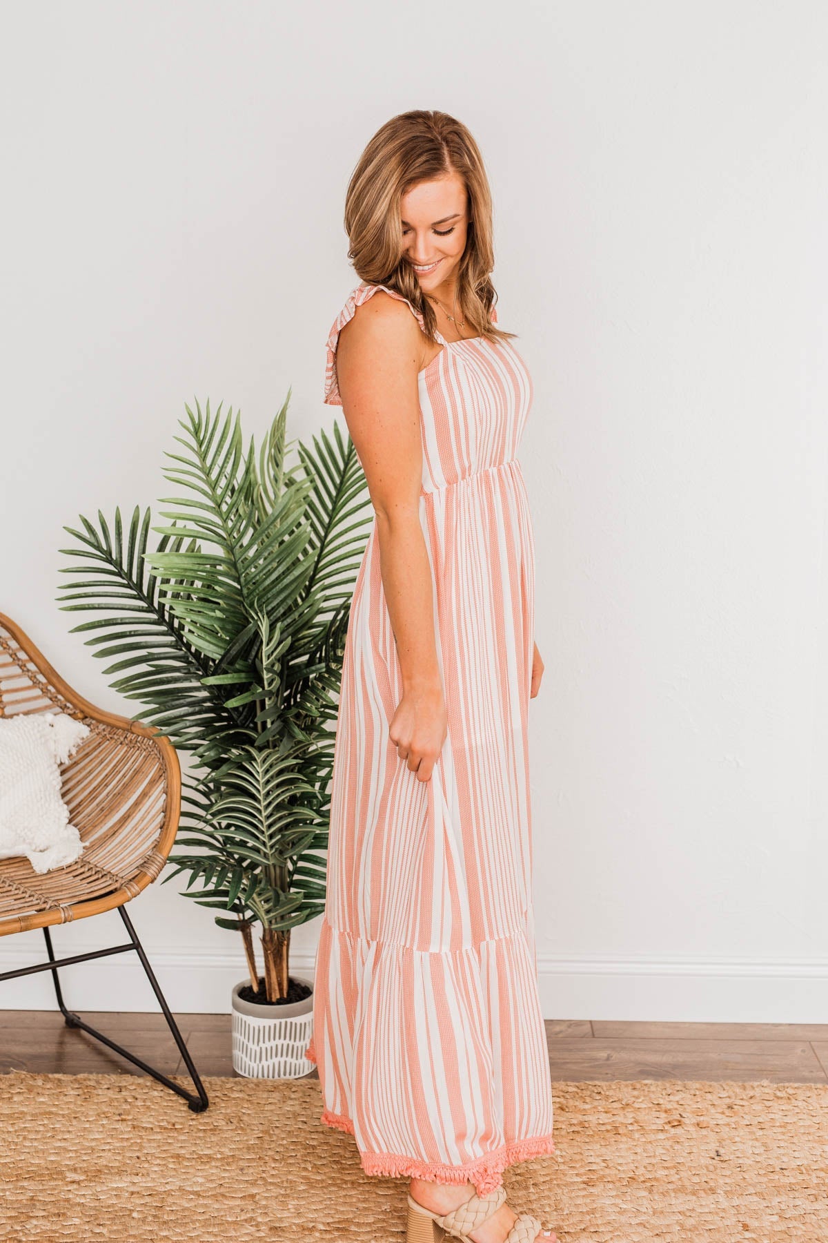 Beachy Feels Maxi Dress- Coral & Ivory