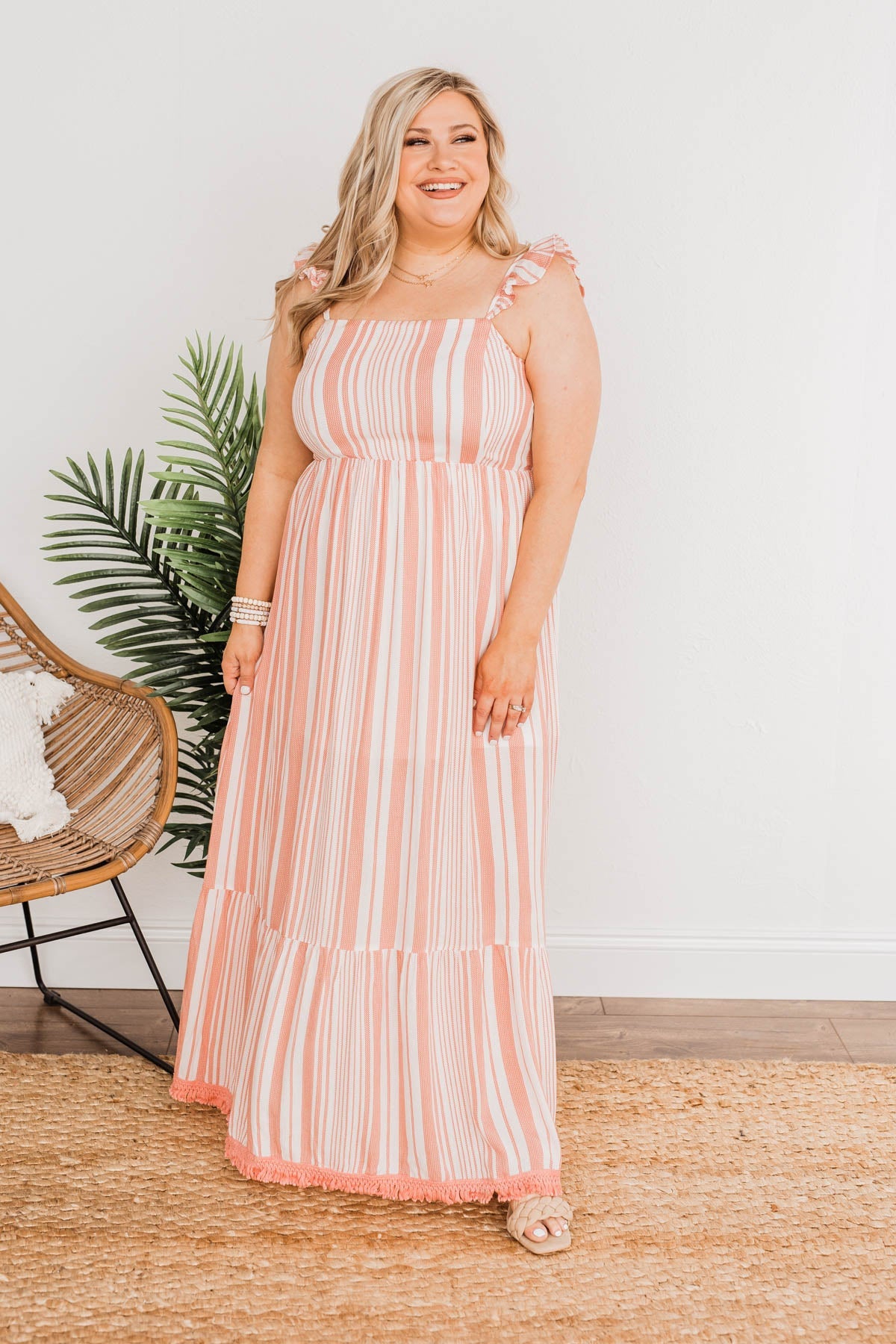 Beachy Feels Maxi Dress- Coral & Ivory