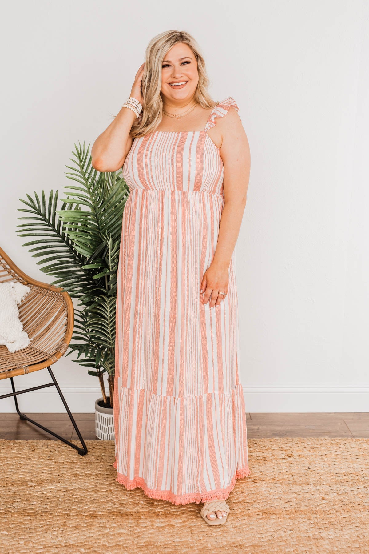 Beachy Feels Maxi Dress- Coral & Ivory