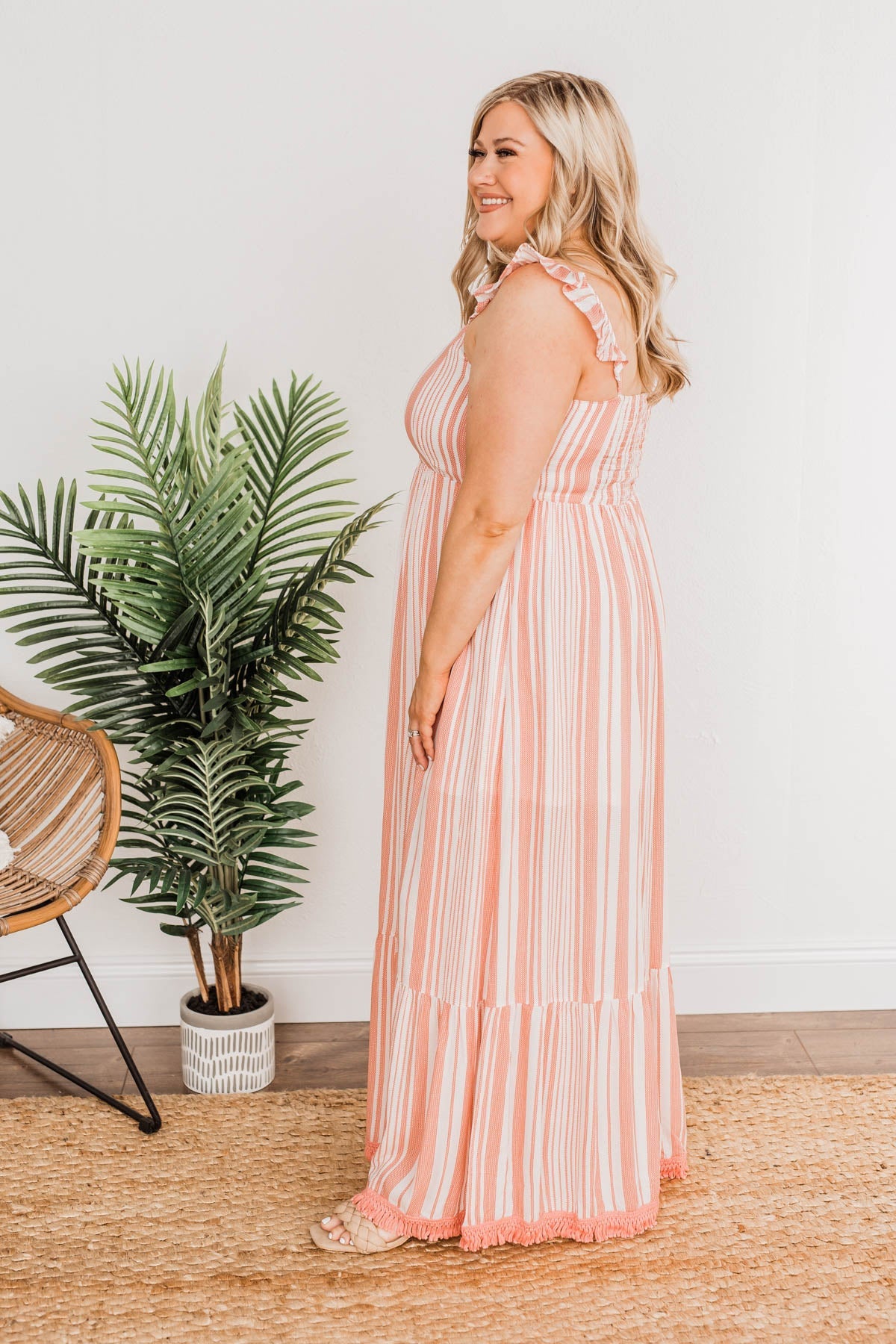 Beachy Feels Maxi Dress- Coral & Ivory