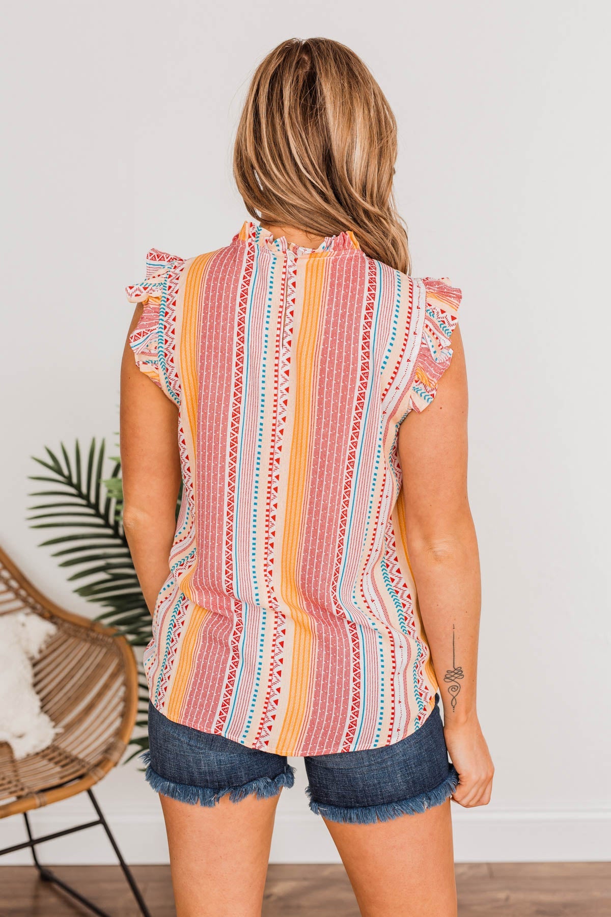 Eyes On Me Aztec Sleeveless Blouse Top- Coral