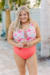 Tropical Breeze Braided Swim Top- Ivory & Pink Floral