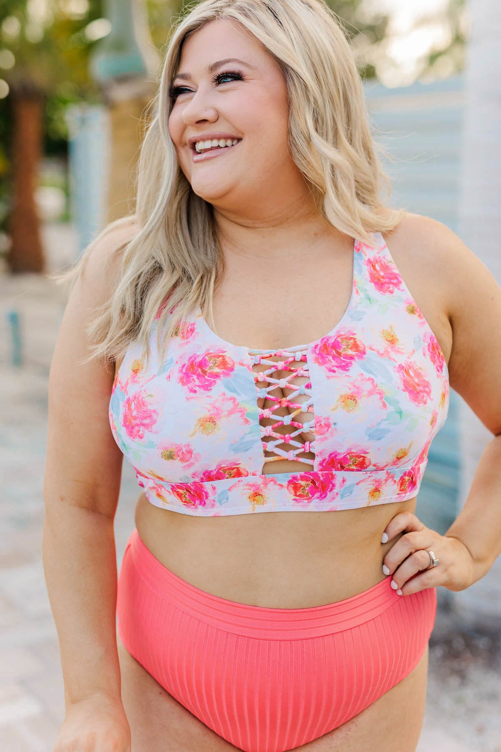 Tropical Breeze Braided Swim Top- Ivory & Pink Floral – The Pulse Boutique