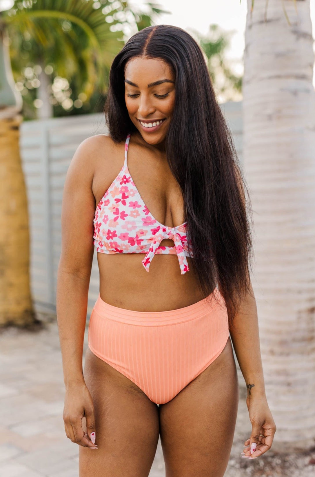 Off To The Ocean Triangle Bikini Top- Peach & Coral – The Pulse