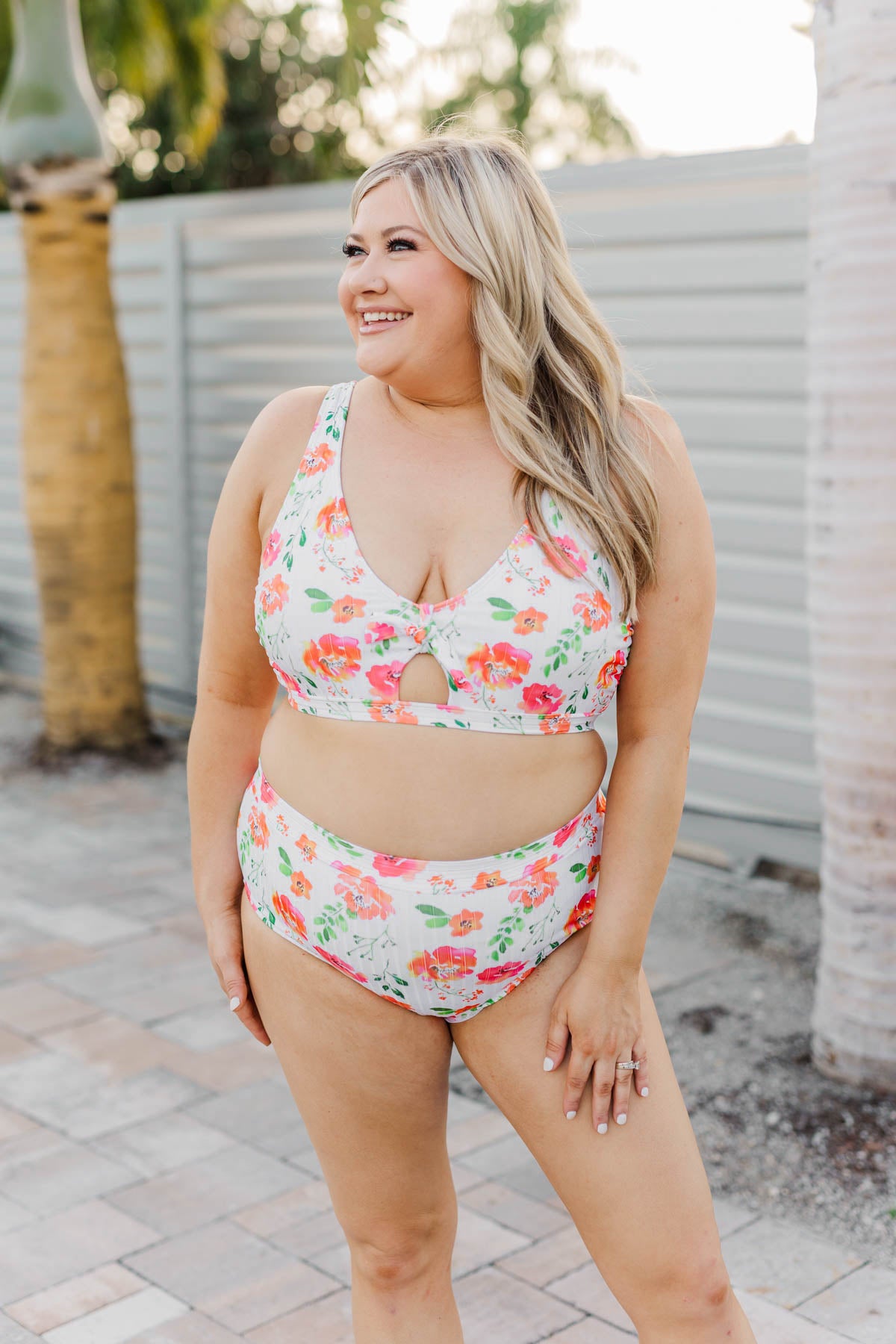 Walk Along The Beach Ribbed Swim Top- Orange Floral – The Pulse Boutique