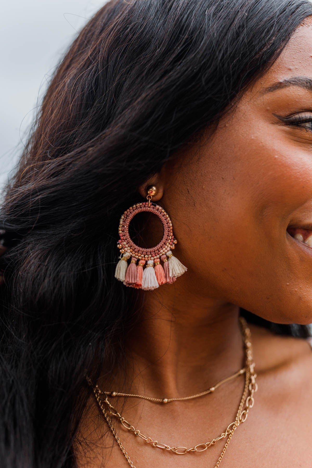 Travel The World Gold Dangle Earrings- Mauve