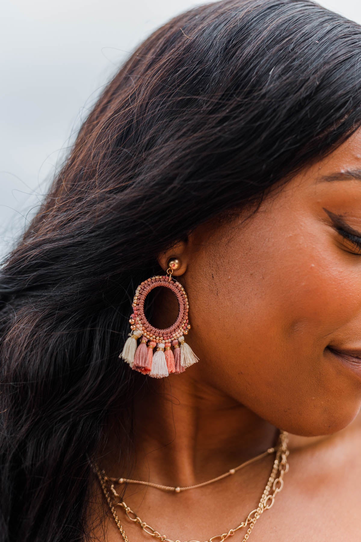 Travel The World Gold Dangle Earrings- Mauve