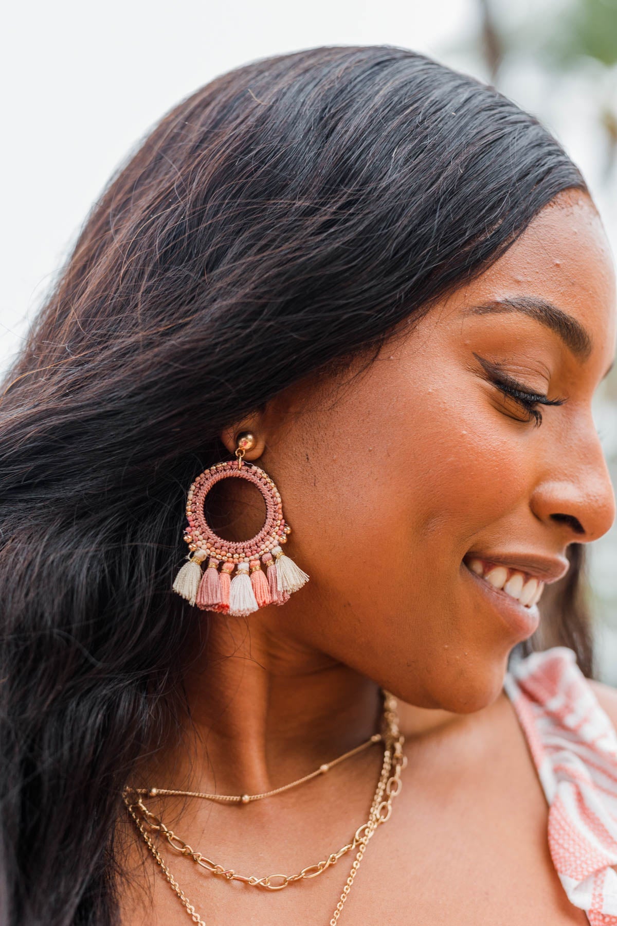 Travel The World Gold Dangle Earrings- Mauve